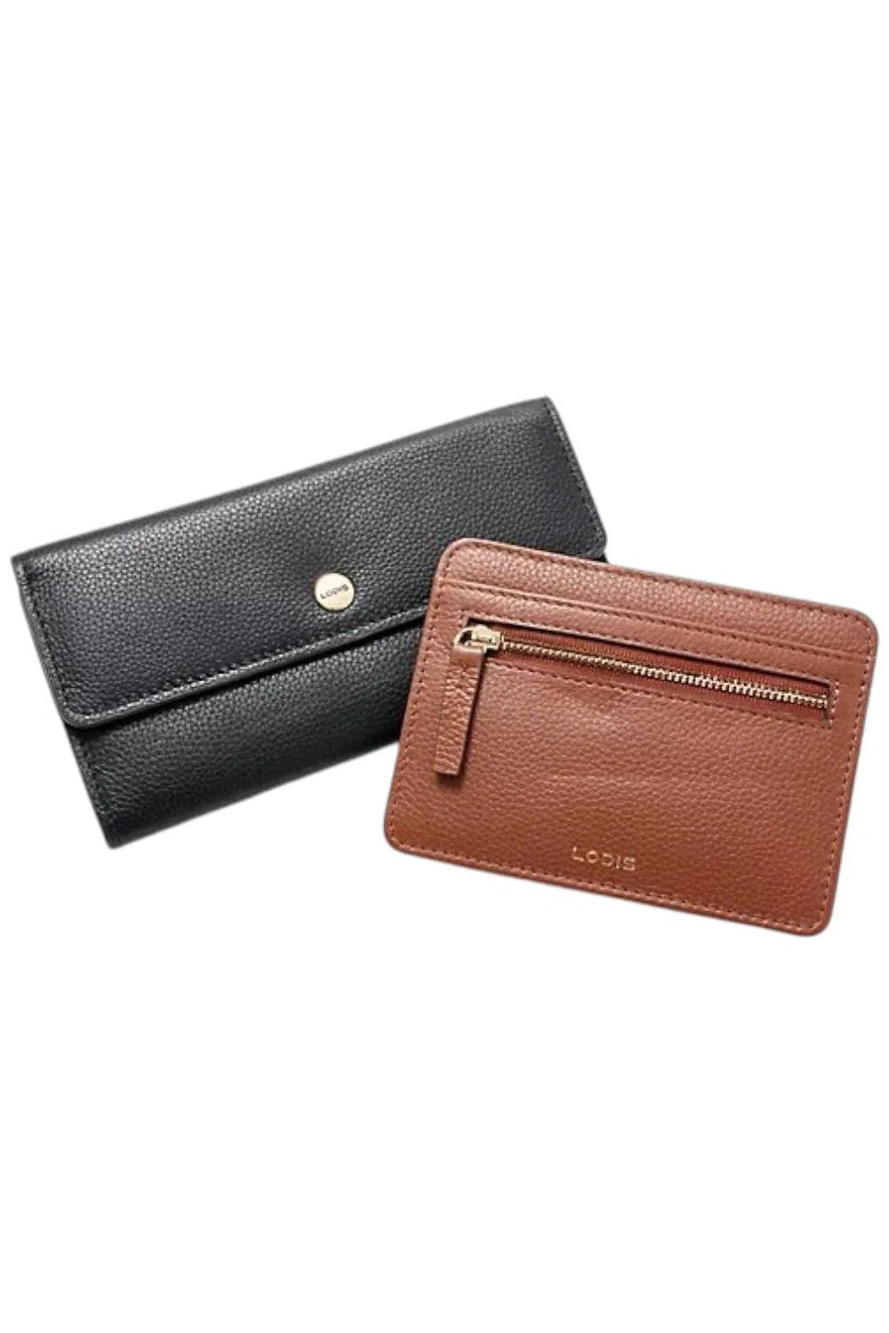 LODIS 2-pack Texas Leather Wallet Set Black/Chestnut